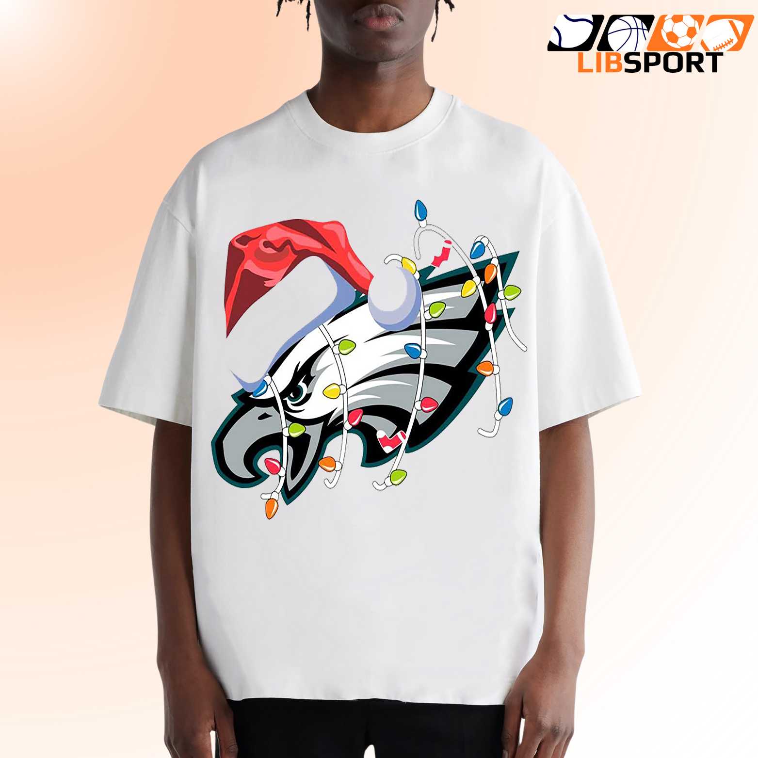 Philadelphia Eagles Santa Hat Christmas Lights T-Shirt, Holiday Football Fan Tee, Unisex Game Day Merch Gift